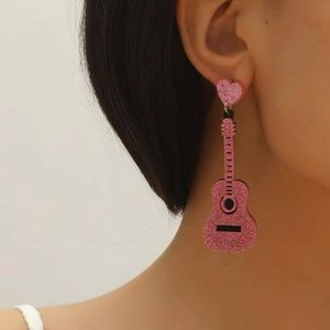 NEW| Women’s Y2K Acoustic Guitar Pink Charm Drop Earrings